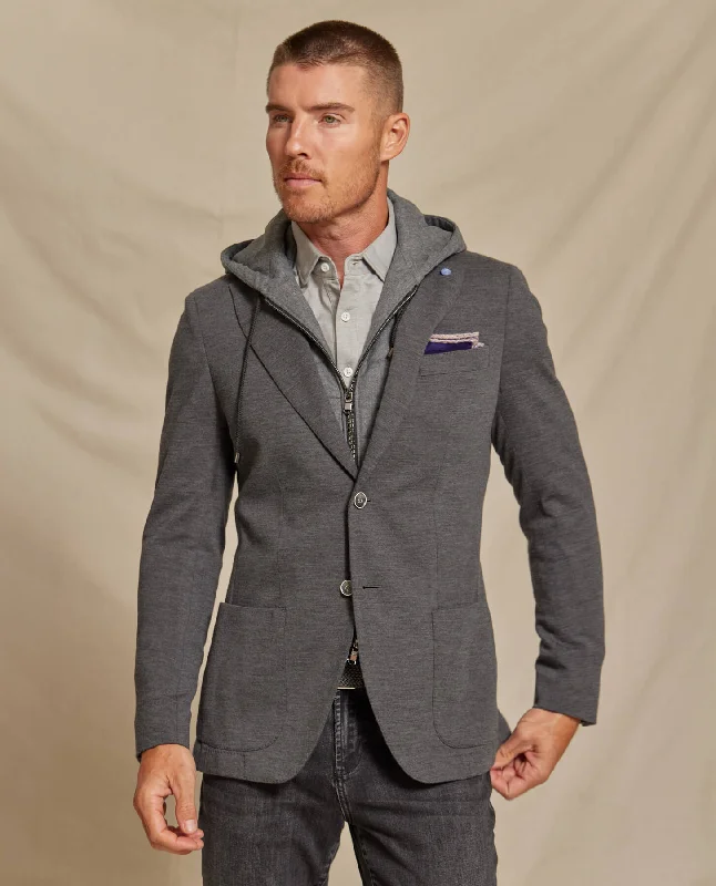 The Kane - Loro Piana Hoodie Button Out Soft Jacket - Grey Jersey