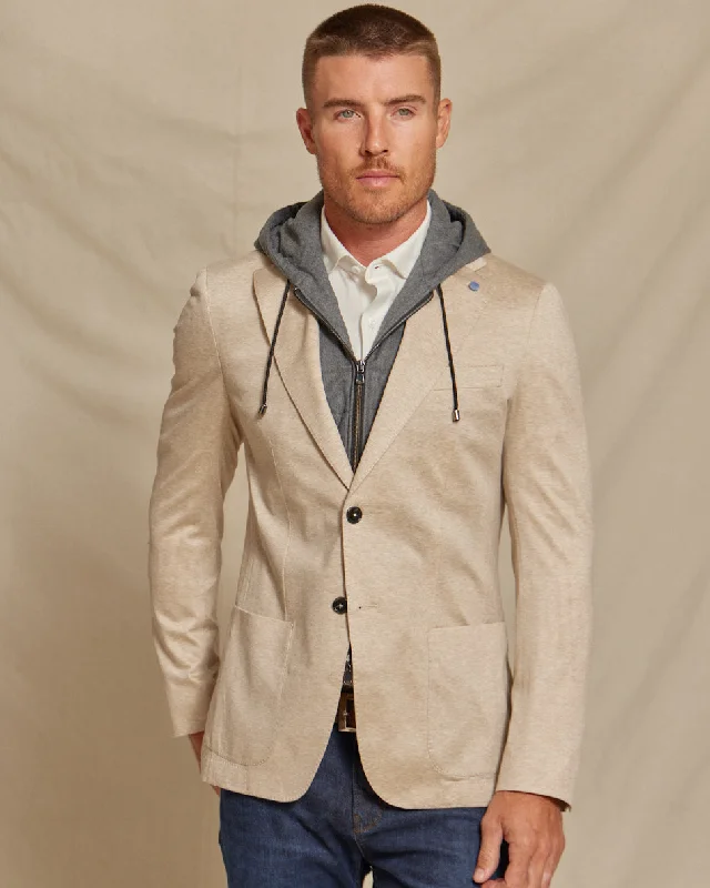 The Kane - Loro Piana Hoodie Button Out Soft Jacket - Taupe Jersey