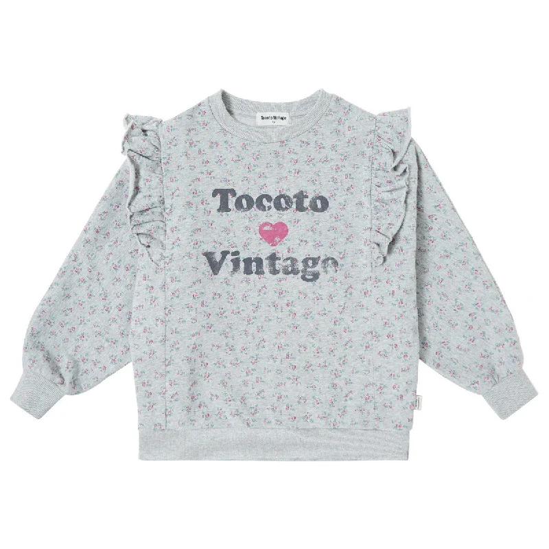 Tocoto Vintage Vigorous Grey Flower Sweatshirt