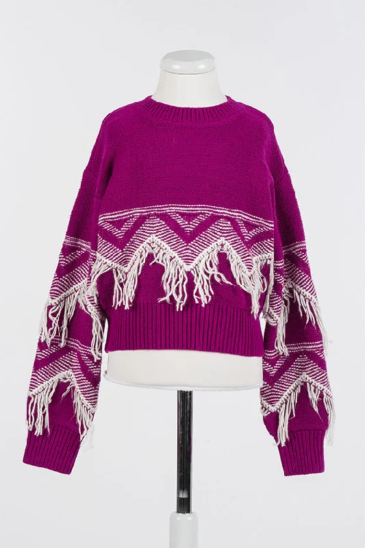 Twinset Purple & White Fringe Sweater