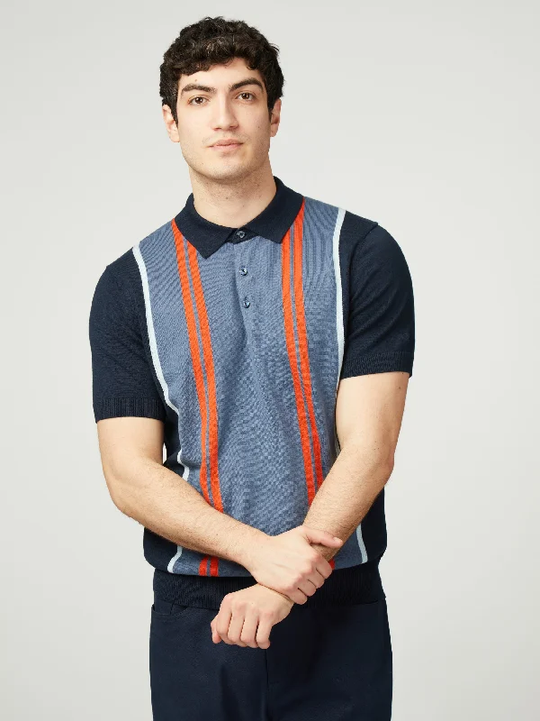 Vertical Stripe Polo - Dark Navy