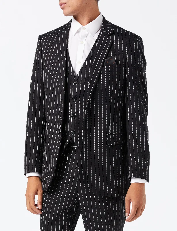 WHITE PIN STRIPE BLACK JACKET