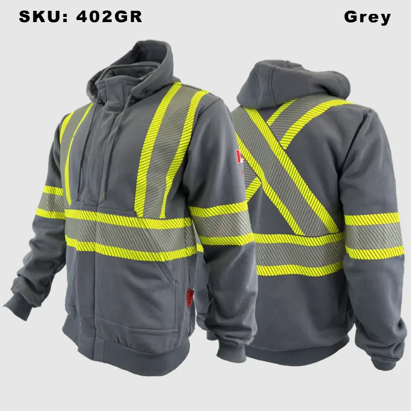 Atlas Gray Zip-up FR/AR Hoodies w/ Segmented 4” Stripes 402GR