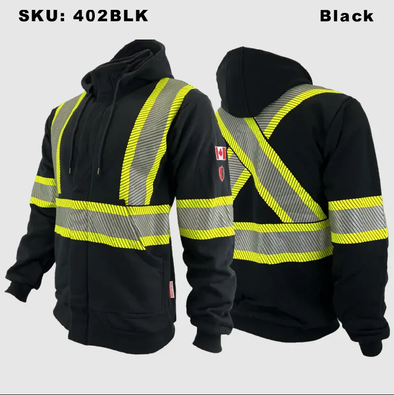 Atlas Black Zip-up FR/AR Hoodies w/ Segmented 4” Stripes 402BLK