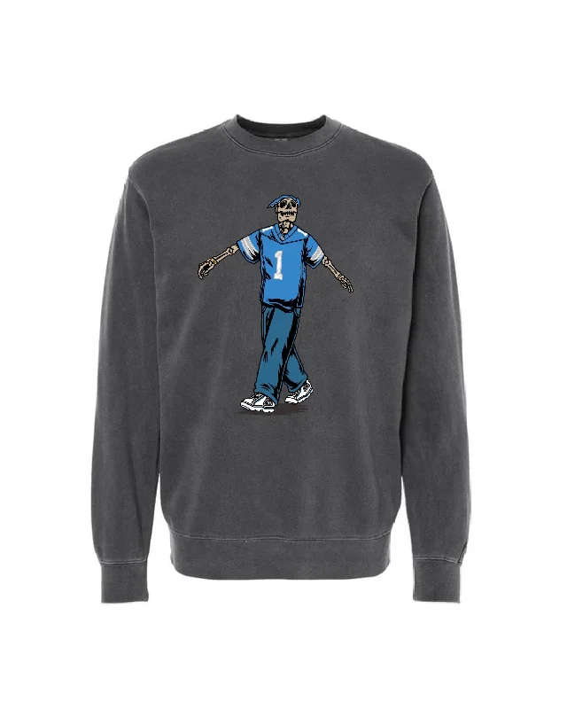 Ink Detroit- Tupac Back Lions Jersey - Pigment-Dyed Crewneck Sweatshirt - Black