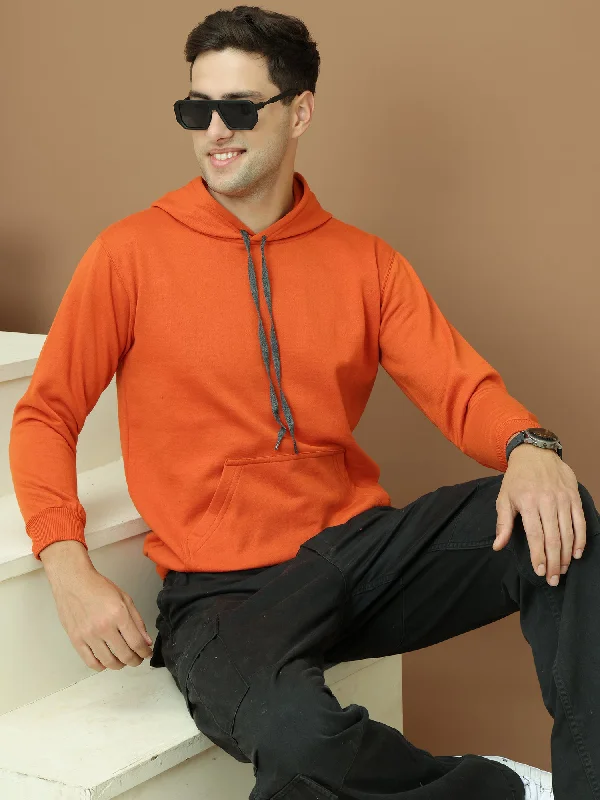 VimaL Jonney Regular Fit Orange Solid Hoodie For Men